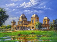 Hanif Shahzad, Noor Mahal Bahawalpur, 35 x 46 Inch, Oil on Canvas, Cityscape Painting, AC-HNS-047